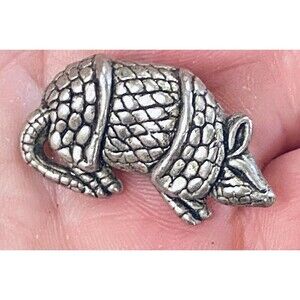 Vintage Armadillo Brooch Pin Southwestern Texas Pewter Animal Tie Tack Lapel